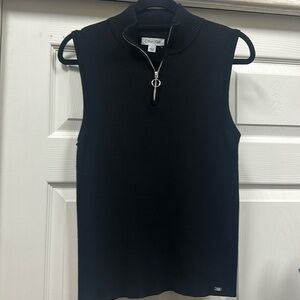 Sleeveless zip front sweater